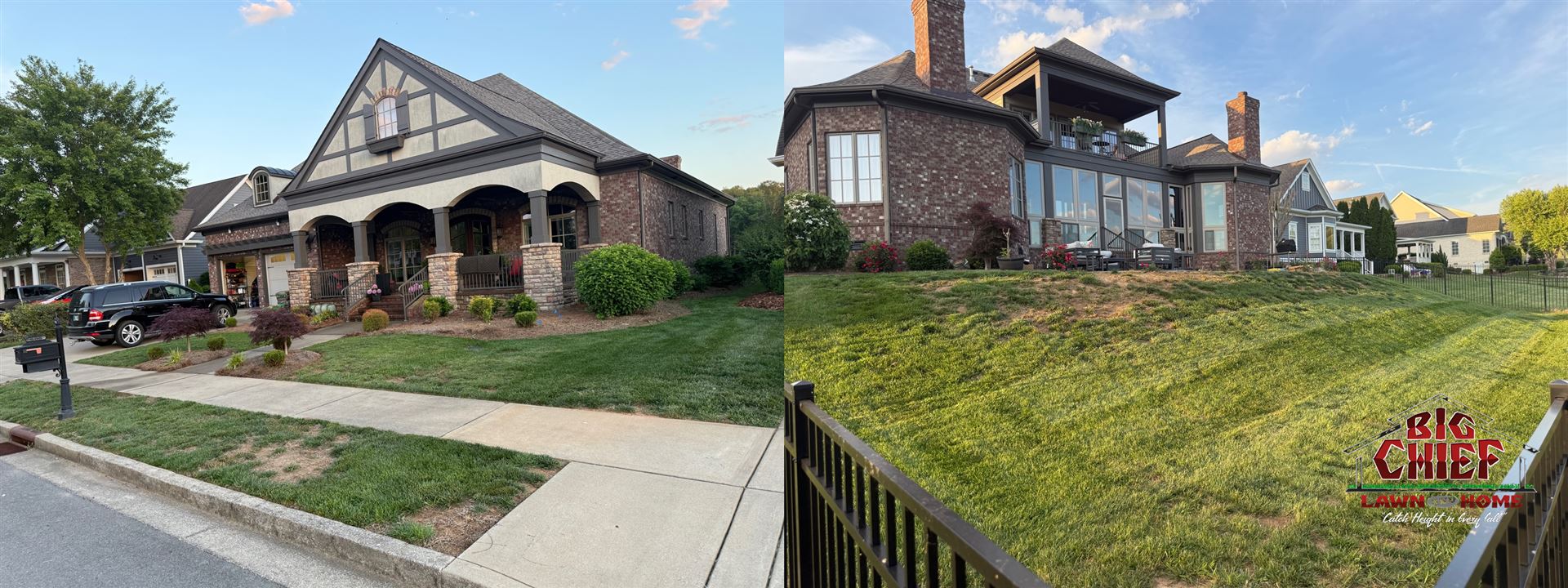 Big Chief lawn care before and after at residential properties in Bowling Green Kentucky