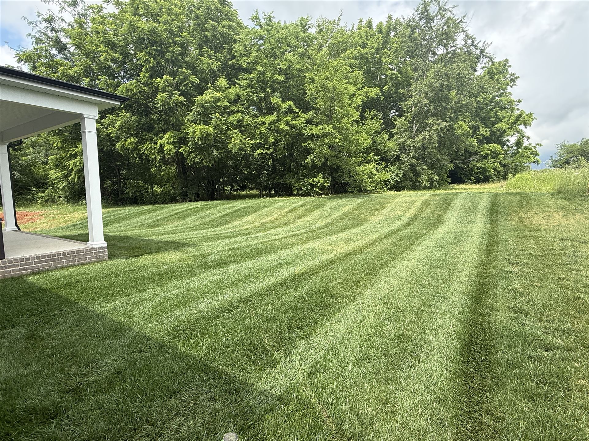 Big Chief lawn care with diagonal stripes at large backyard in Bowling Green Kentucky