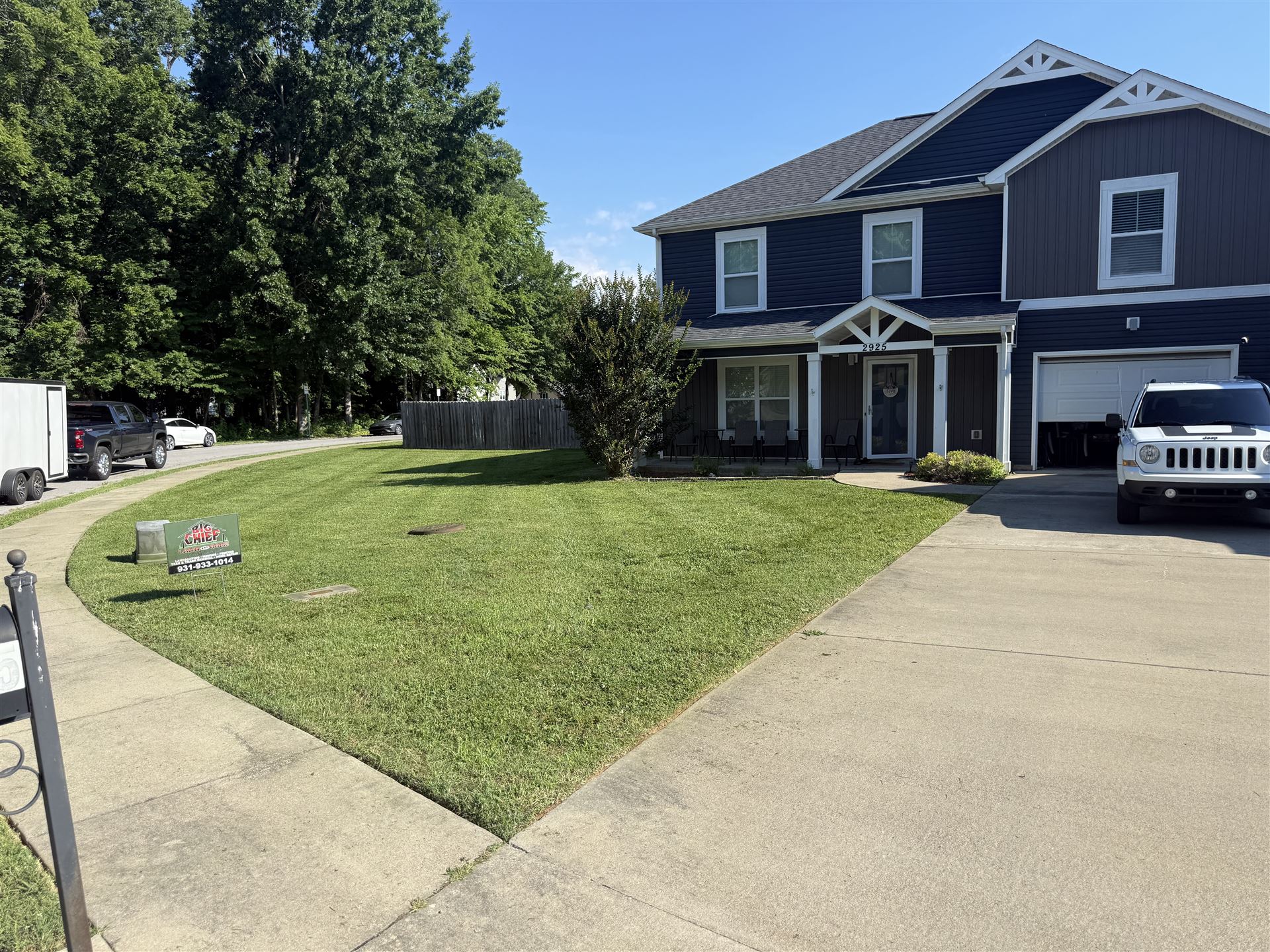 Big Chief lawn mowing project with Big Chief yard sign in Bowling Green Kentucky